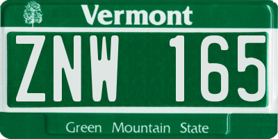 VT license plate ZNW165