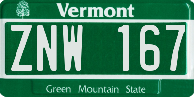 VT license plate ZNW167
