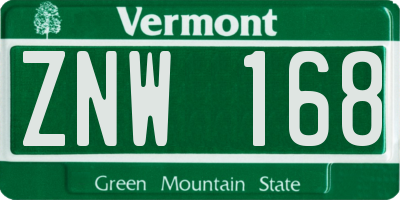 VT license plate ZNW168