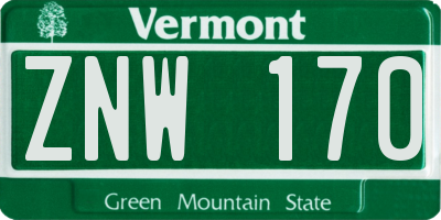 VT license plate ZNW170