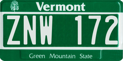 VT license plate ZNW172