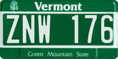 VT license plate ZNW176
