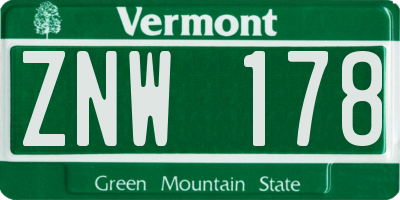 VT license plate ZNW178