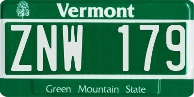 VT license plate ZNW179