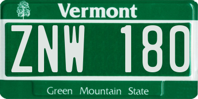 VT license plate ZNW180