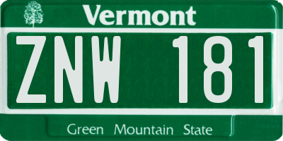 VT license plate ZNW181
