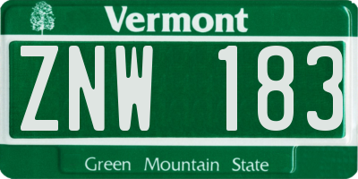 VT license plate ZNW183