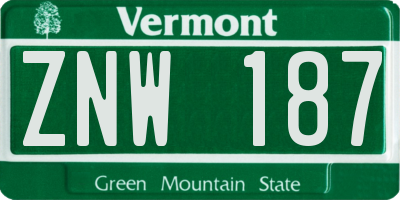 VT license plate ZNW187