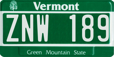 VT license plate ZNW189