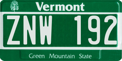 VT license plate ZNW192
