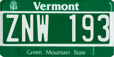 VT license plate ZNW193