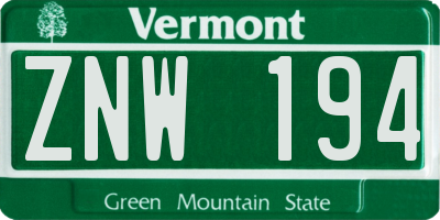VT license plate ZNW194