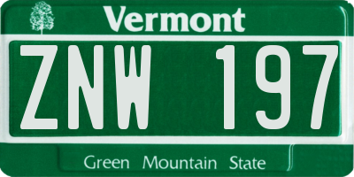 VT license plate ZNW197