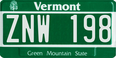 VT license plate ZNW198