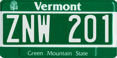 VT license plate ZNW201