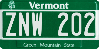 VT license plate ZNW202