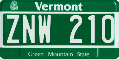VT license plate ZNW210