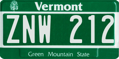 VT license plate ZNW212
