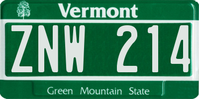 VT license plate ZNW214