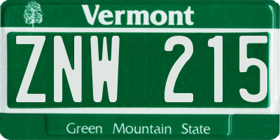 VT license plate ZNW215