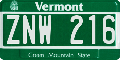 VT license plate ZNW216