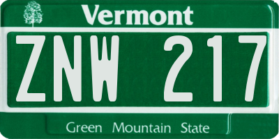 VT license plate ZNW217
