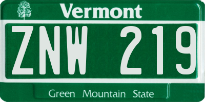VT license plate ZNW219