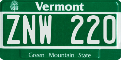 VT license plate ZNW220