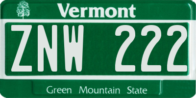 VT license plate ZNW222