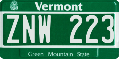 VT license plate ZNW223