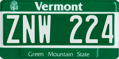 VT license plate ZNW224