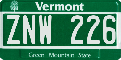 VT license plate ZNW226