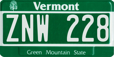 VT license plate ZNW228