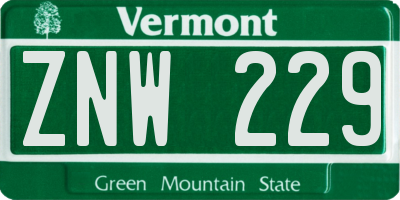 VT license plate ZNW229