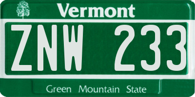 VT license plate ZNW233