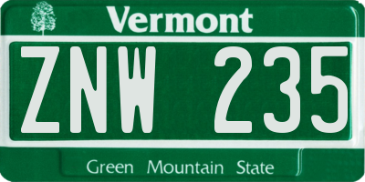 VT license plate ZNW235