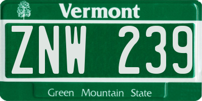 VT license plate ZNW239