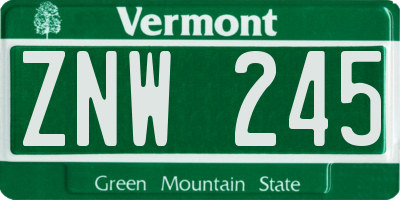 VT license plate ZNW245
