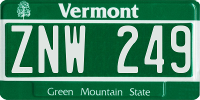 VT license plate ZNW249
