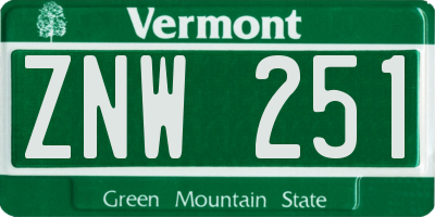 VT license plate ZNW251