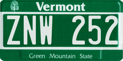 VT license plate ZNW252