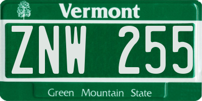 VT license plate ZNW255