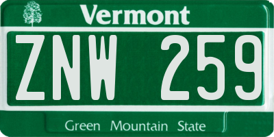 VT license plate ZNW259