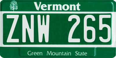 VT license plate ZNW265