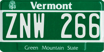 VT license plate ZNW266