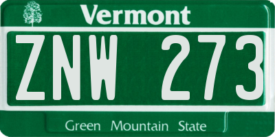 VT license plate ZNW273