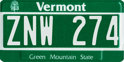 VT license plate ZNW274