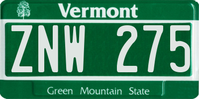 VT license plate ZNW275