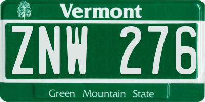 VT license plate ZNW276