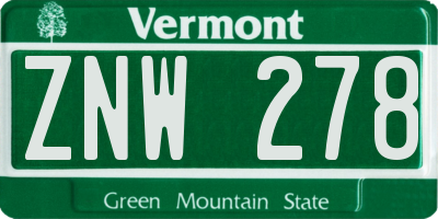 VT license plate ZNW278